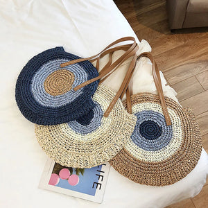 Circular Straw Beach Bag for Women