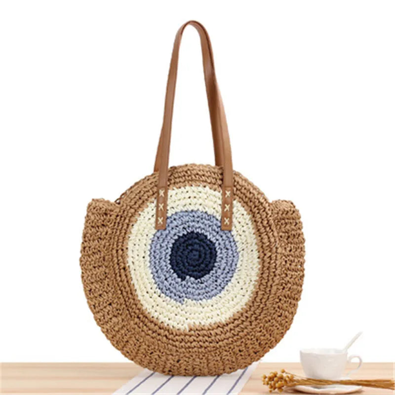 Circular Straw Beach Bag for Women
