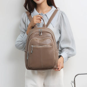 Fashionable PU Leather Women Shoulder Backpack Large Capacity School Bag