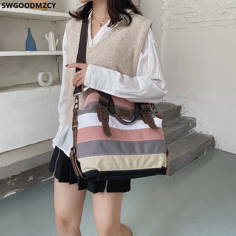 Women's Canvas Tote Crossbody Bag Vintage Handbag