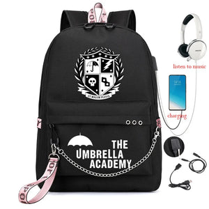 Umbrella Academy USB Backpack School Bag Laptop Rucksack Women Men Backbag
