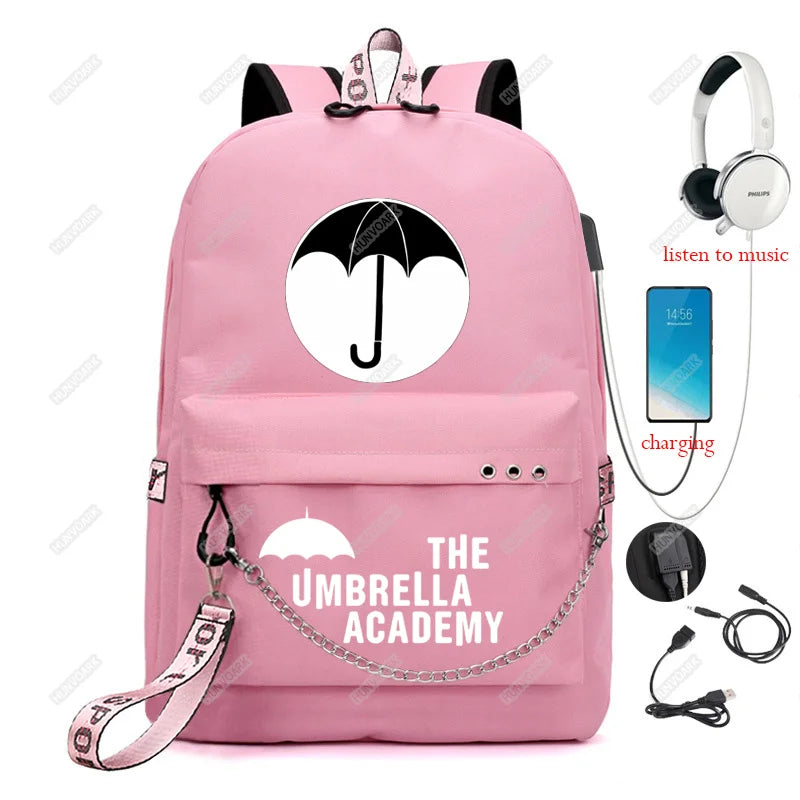 Umbrella Academy USB Backpack School Bag Laptop Rucksack Women Men Backbag