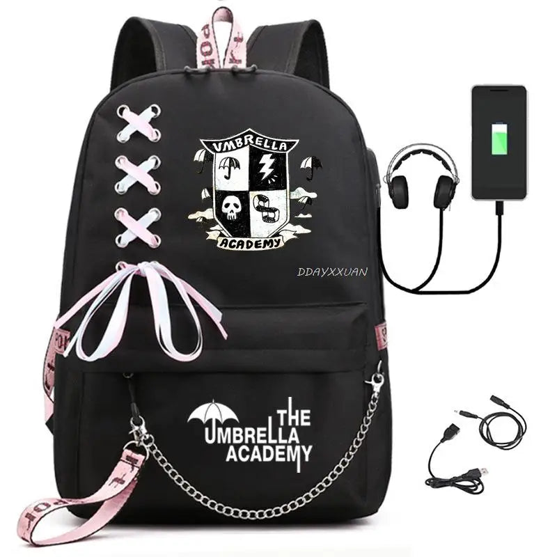 Umbrella Academy USB Backpack Laptop Rucksack School Bag