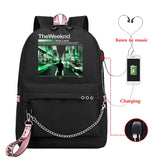The Weeknd USB Charging School Backpack Harajuku Travel Vintage Bag