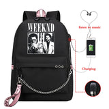 The Weeknd USB Charging School Backpack Harajuku Travel Vintage Bag