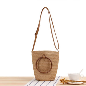 Cylindrical Hand-Carried Crossbody Straw Woven Bag
