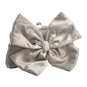 Vintage Satin Pleated Evening Wedding Clutch w/ Shoulder Chain