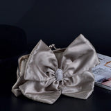 Vintage Satin Pleated Evening Wedding Clutch w/ Shoulder Chain