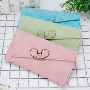 Frosted Long Wallet QQ Mouse Inclined Cover Wallet 3 Fold Women's Long Wallet