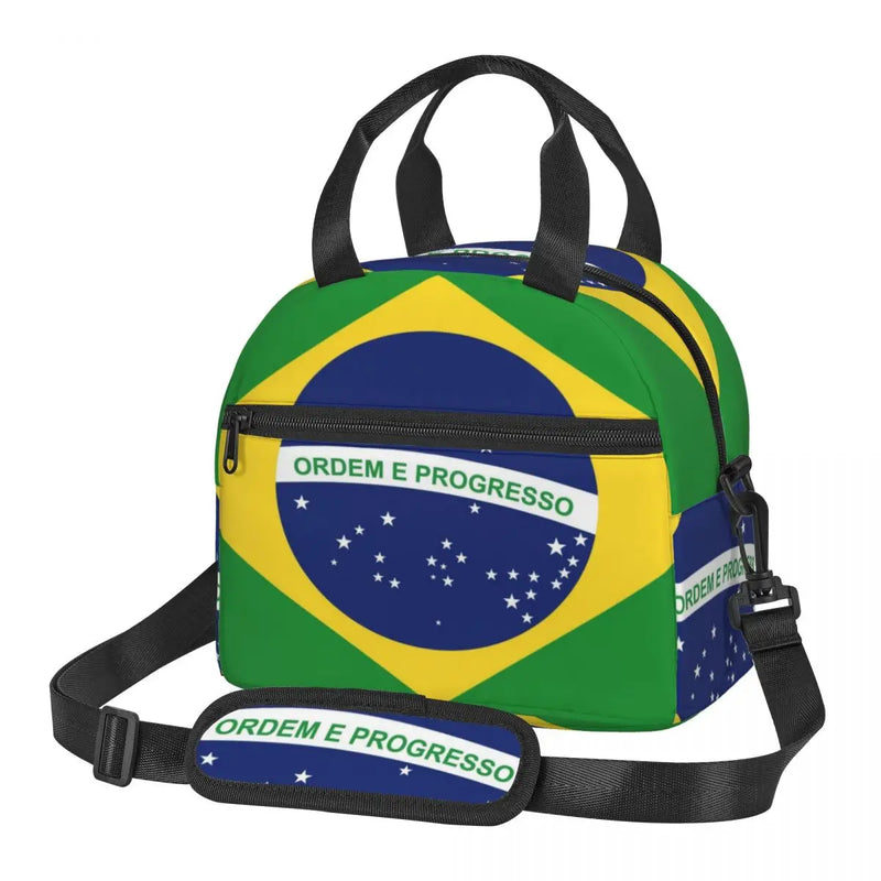 Brazil Flag Thermal Lunch Box Bag for Women Kids Food Storage Container