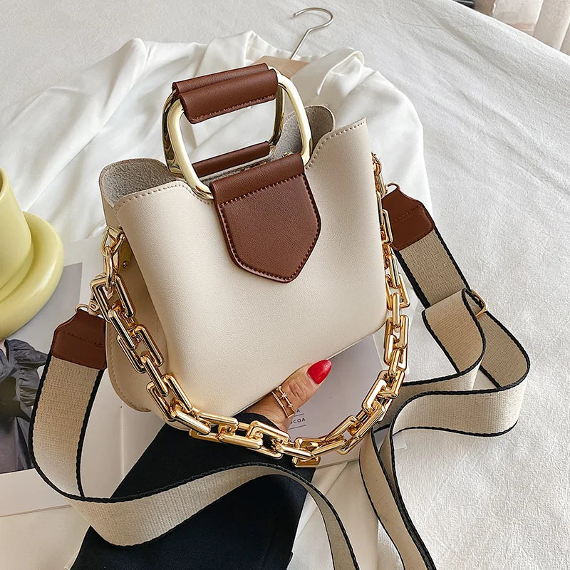 Thick Chain Women's PU Leather Crossbody Bag Short Handle Shoulder Purse Handbag