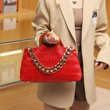 Thick Chain Big PU Leather Shoulder Crossbody Bags With Round Wooden Handle