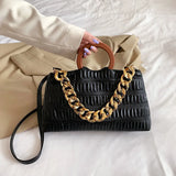 Thick Chain Big PU Leather Shoulder Crossbody Bags With Round Wooden Handle
