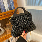 Padded Shoulder Crossbody Bag with Wooden Handle - Women Handbags