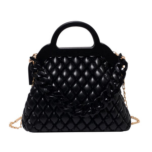 Padded Shoulder Crossbody Bag with Wooden Handle - Women Handbags