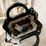 Padded Shoulder Crossbody Bag with Wooden Handle - Women Handbags