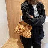 Padded Shoulder Crossbody Bag with Wooden Handle - Women Handbags