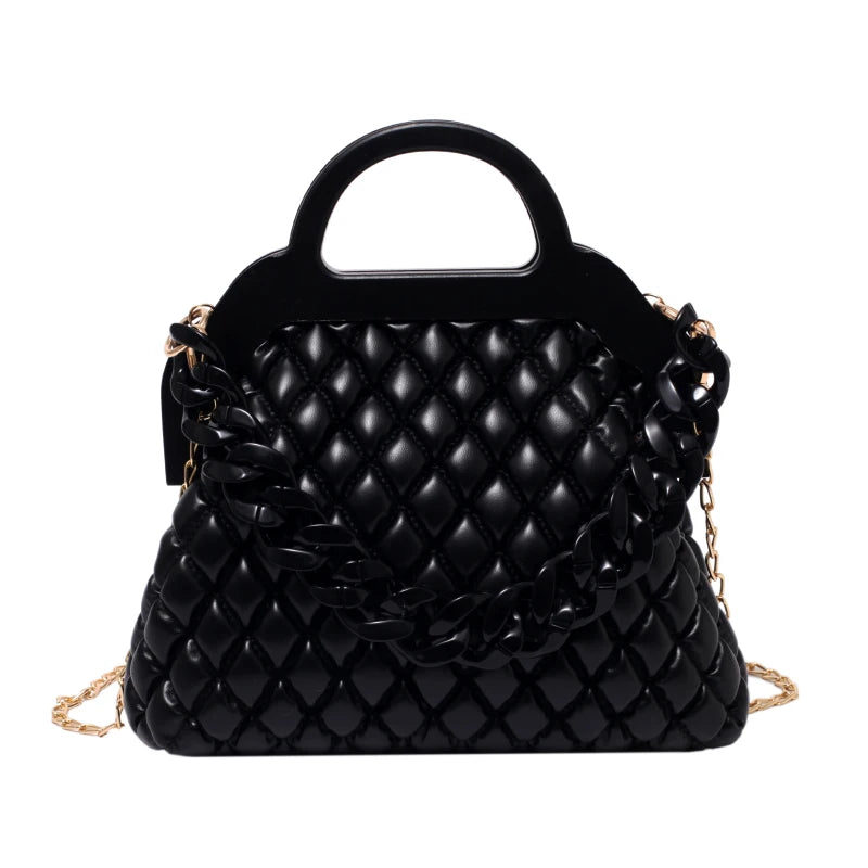 Padded Shoulder Crossbody Bag with Wooden Handle - Women Handbags