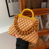 Padded Shoulder Crossbody Bag with Wooden Handle - Women Handbags