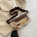 Thick Chain Fanny Pack Women Leather Waist Bag Female Beaded Waist Pack