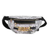 Thick Chain Fanny Pack Women Leather Waist Bag Female Beaded Waist Pack
