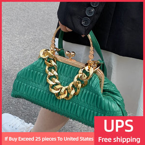 Thick Chain Shoulder Bag Metal Top-Handle Tote