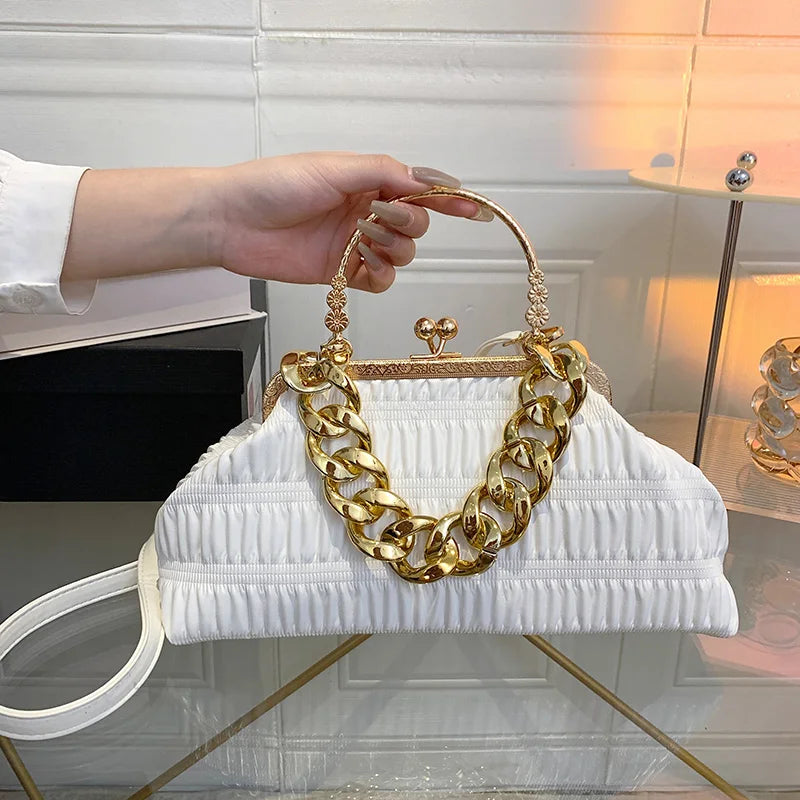 Thick Chain Shoulder Bag Metal Top-Handle Tote