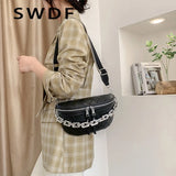 Thick Chain Leather Waist Bag Women Fanny Pack Female Chest Bags