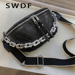 Thick Chain Leather Waist Bag Women Fanny Pack Female Chest Bags