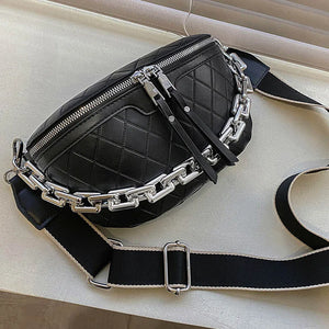Thick Chain Waist Bag Leather Fanny Pack Female Chest Bags