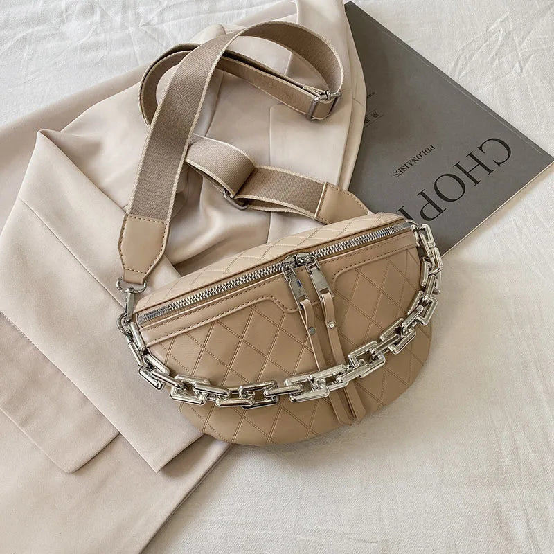 Thick Chain Leather Waist Bag Women Fanny Pack Female Chest Bags