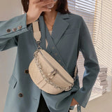 Thick Chain Waist Bag Leather Fanny Pack Female Chest Bags