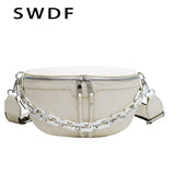 Thick Chain Leather Waist Bag Women Fanny Pack Female Chest Bags