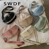 Thick Chain Leather Waist Bag Women Fanny Pack Female Chest Bags