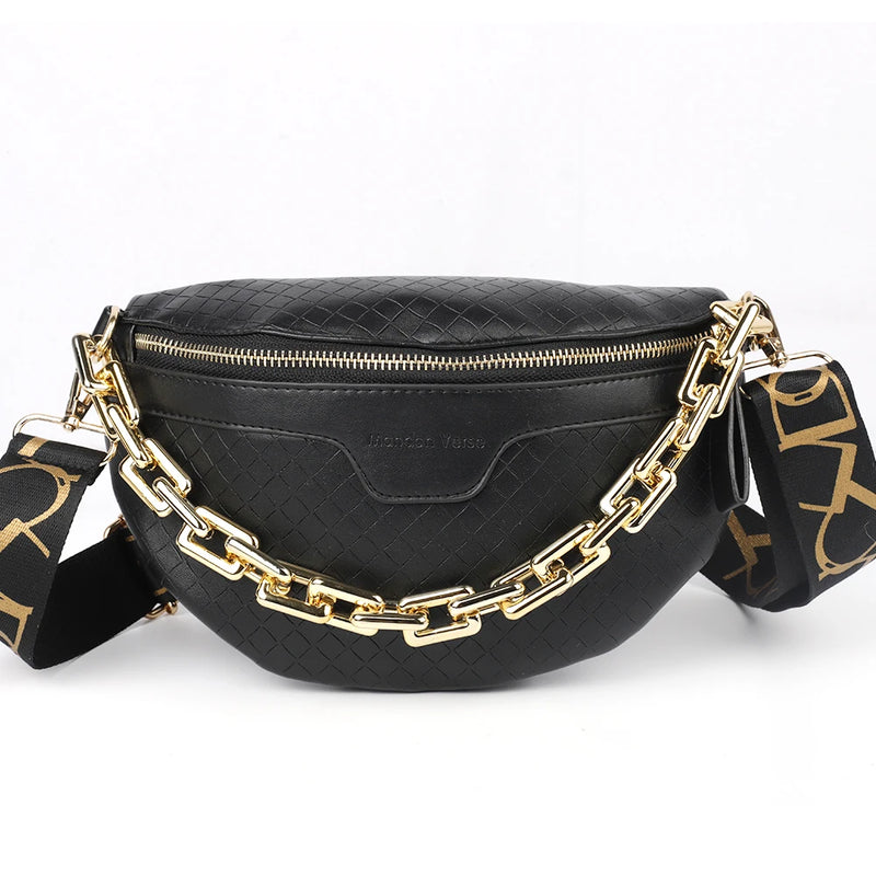 Chain Women Fanny Pack Leather Waist Bag Shoulder Crossbody Chest Bags