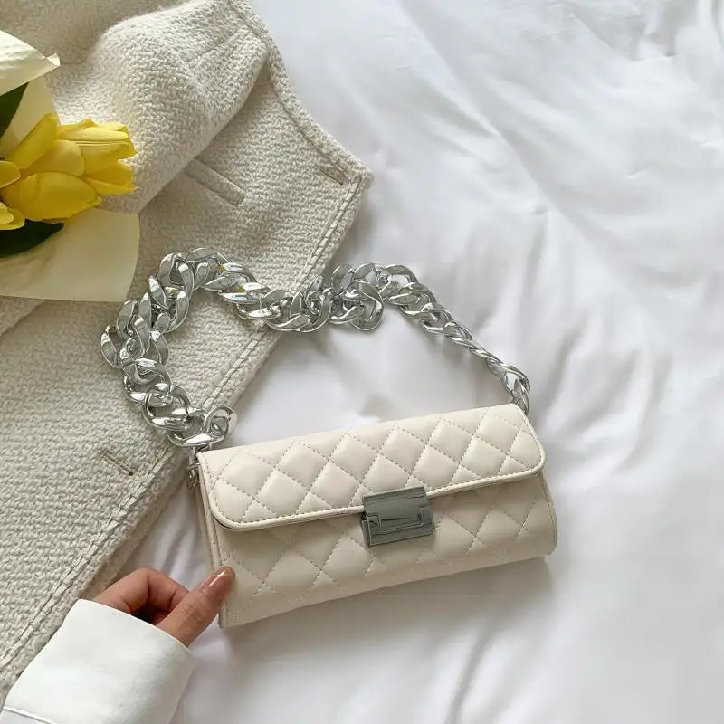 Thick Chain Women Small Square Bag Handbag Purse Shoulder Bag Ins Un