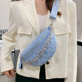 Plaid Nylon Waist Bag Thick Chain Women's Fanny Pack Casual Handbag Purse