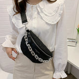 Plaid Nylon Waist Bag Thick Chain Women's Fanny Pack Casual Handbag Purse
