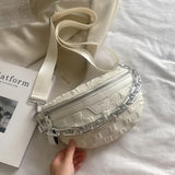 Plaid Nylon Waist Bag Thick Chain Women's Fanny Pack Casual Handbag Purse