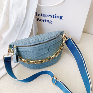 Thick Chain Women's Fanny Pack Plaid Leather Waist Bag