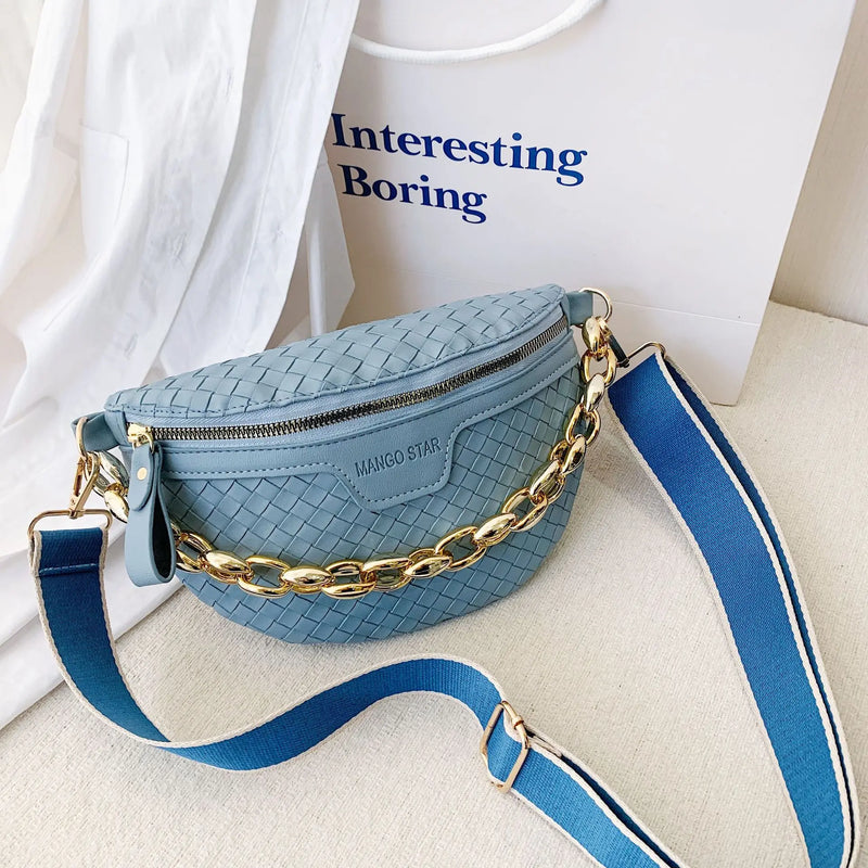 Thick Chain Women's Fanny Pack Plaid Leather Waist Bag