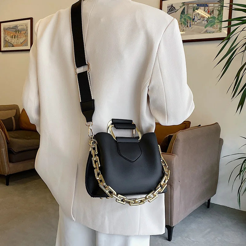 Thick Chain Handbag PU Leather Crossbody Bags Short Handle Shoulder Tote