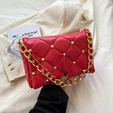 Women's Rivet Flap Shoulder Bag PU Leather Handbag
