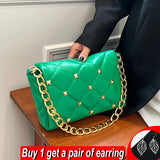 Women's Rivet Flap Shoulder Bag PU Leather Handbag