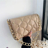 Thick Chains Shoulder Bag PU Leather Flap Underarm Bag Diamond Armpit Handbag