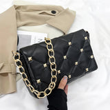 Thick Chains Shoulder Bag PU Leather Flap Underarm Bag Diamond Armpit Handbag
