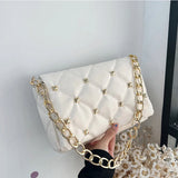 Thick Chains Shoulder Bag PU Leather Flap Underarm Bag Diamond Armpit Handbag
