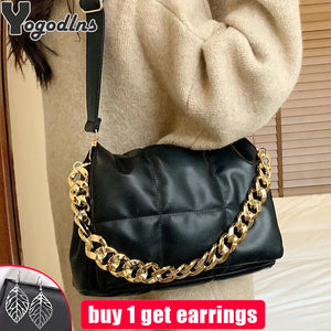 Thick Chain Totes Shoulder Bag Women Handbag Winter Crossbody Bags