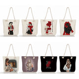 Cartoon Coffee Girl Print Rope Shoulder Bag