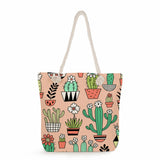 Floral Print Cactus Tote Bag Shoulder High Capacity Shopping Handbag